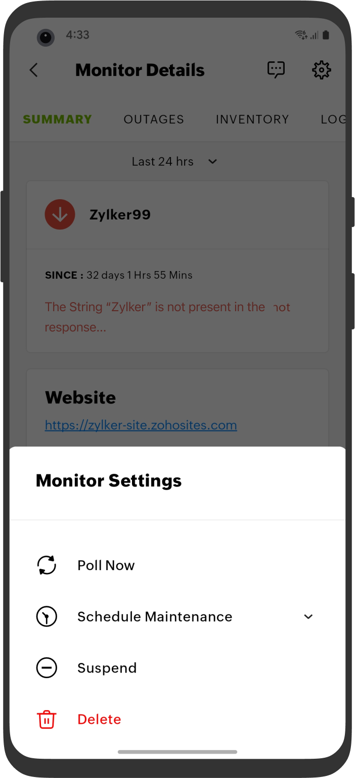 Android monitor settings