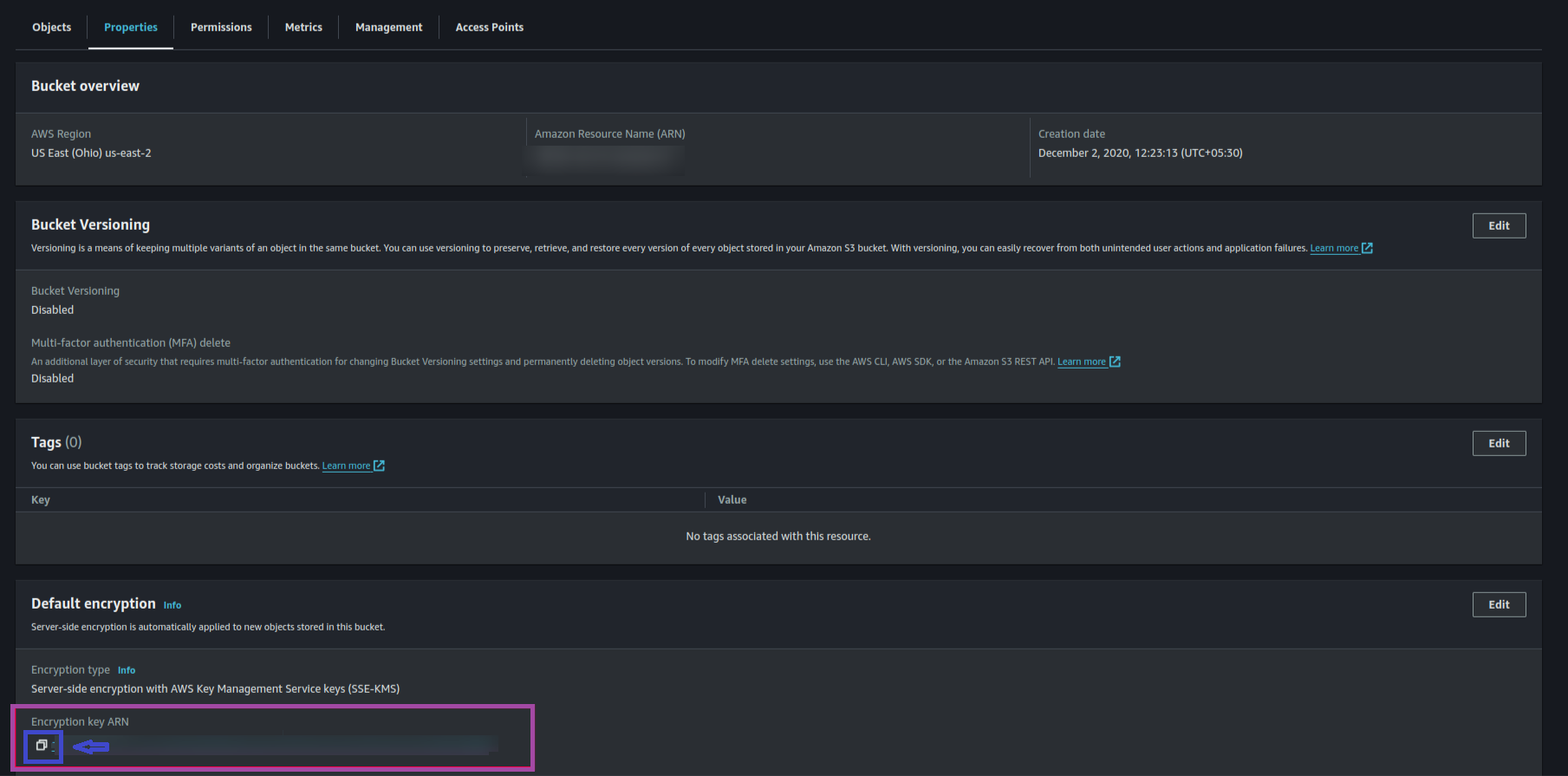 AWS ARN encryption key applogs