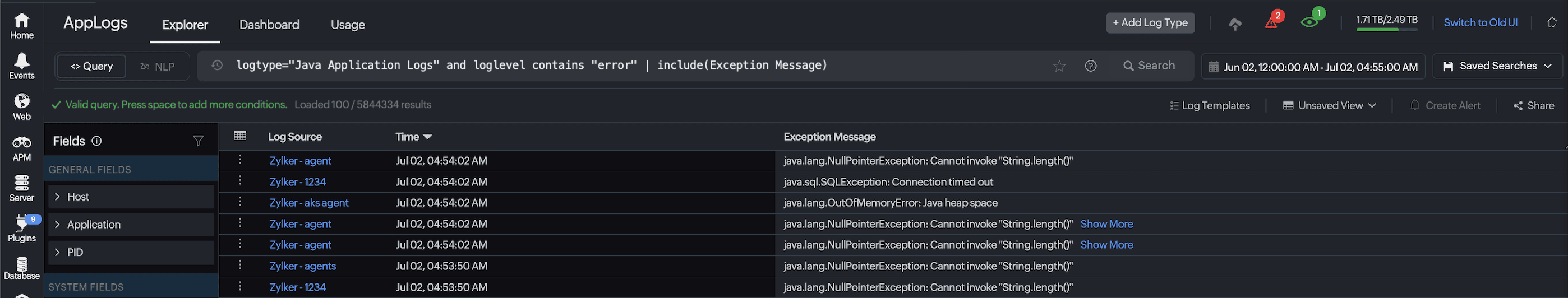 AppLogs Table Widget