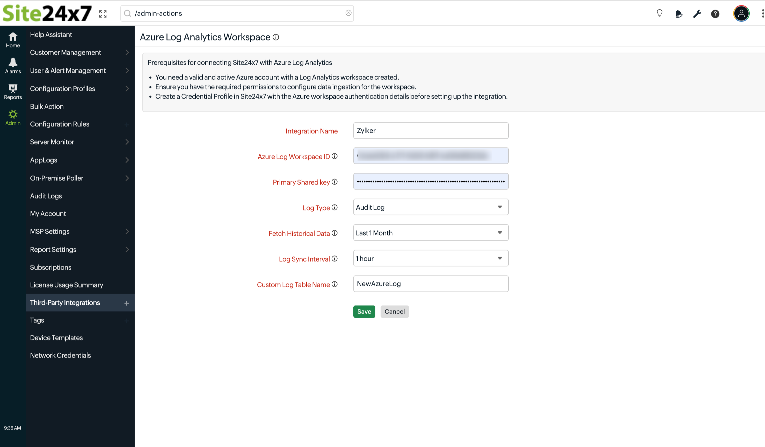 Azure workspace integration for MSPs