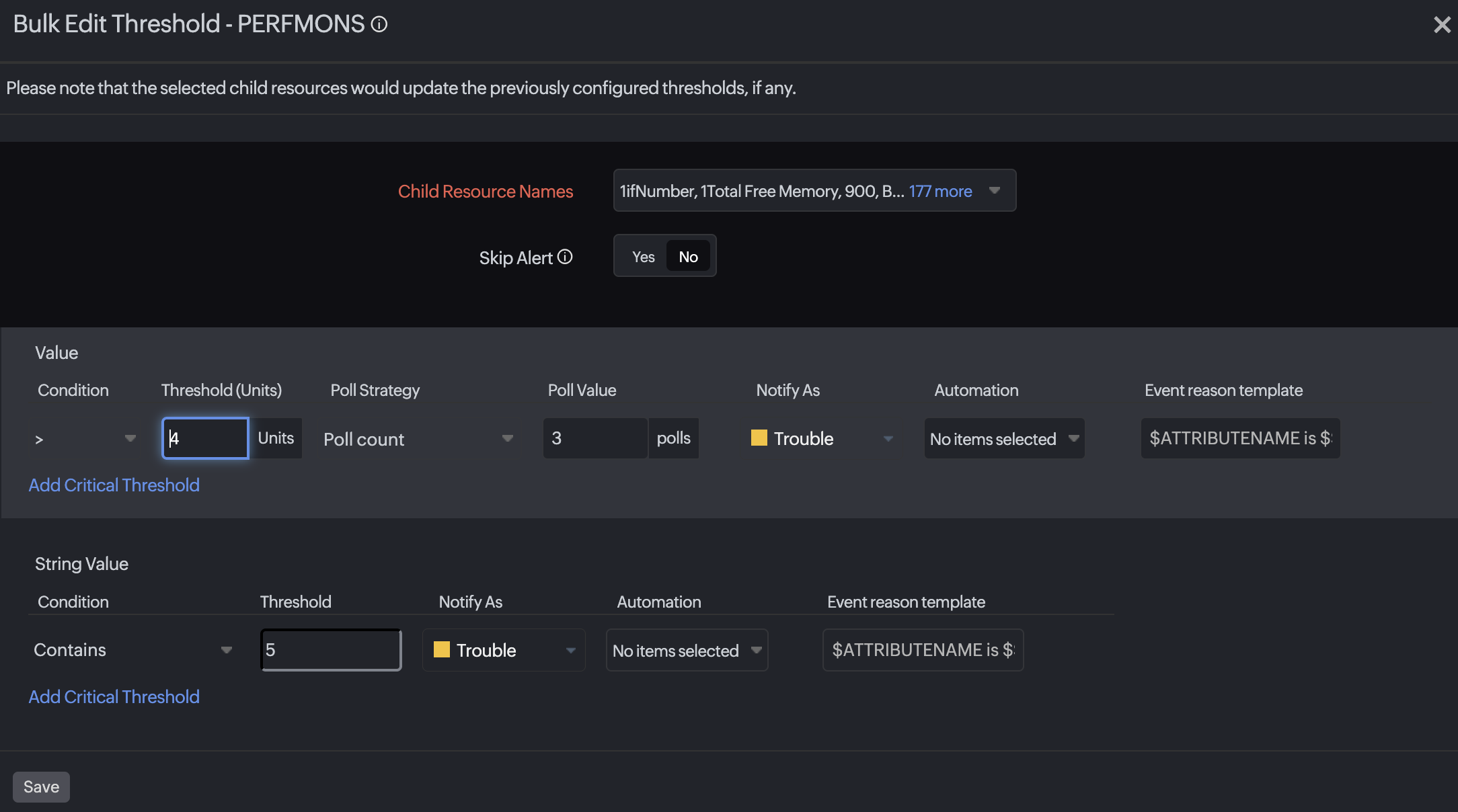Bulk edit child threshold