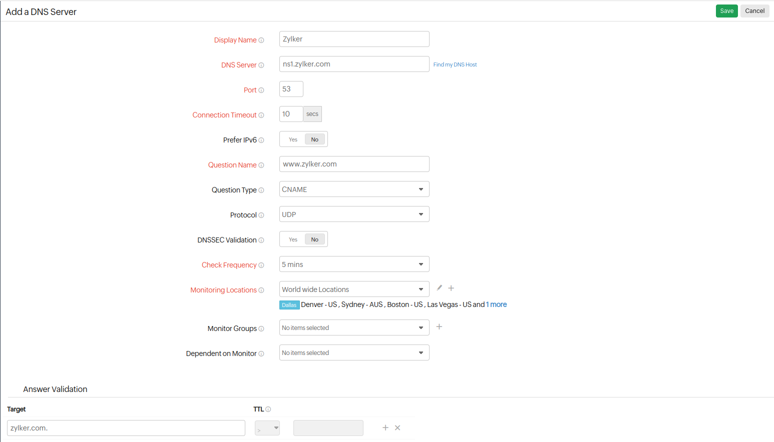 Learn how to add a DNS Monitor