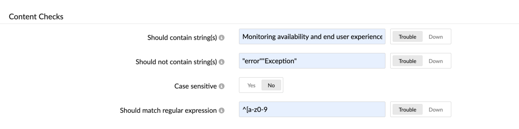 Configure content checks for domain expiry monitors