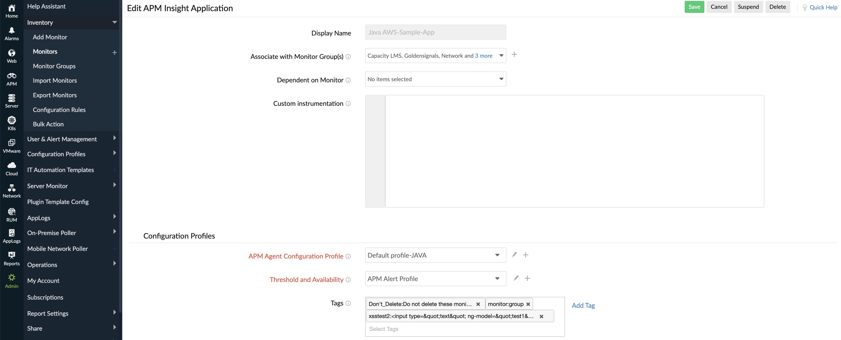 Edit APM Insight application