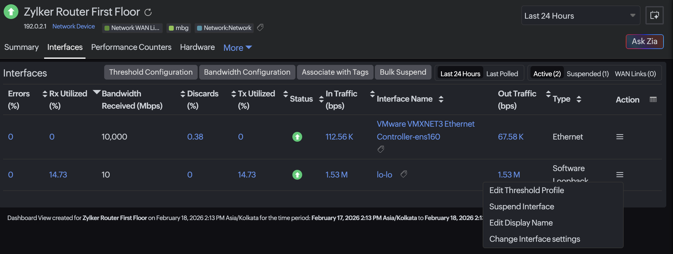 Edit network interface thresholds