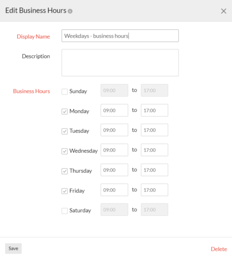 edit business hours for weekdays