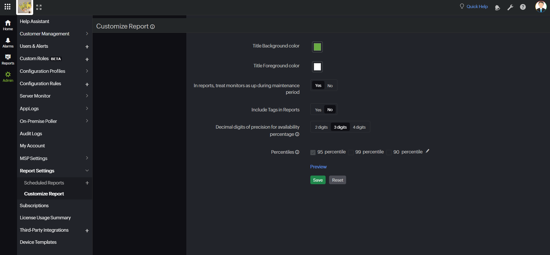 MSP Customize Report