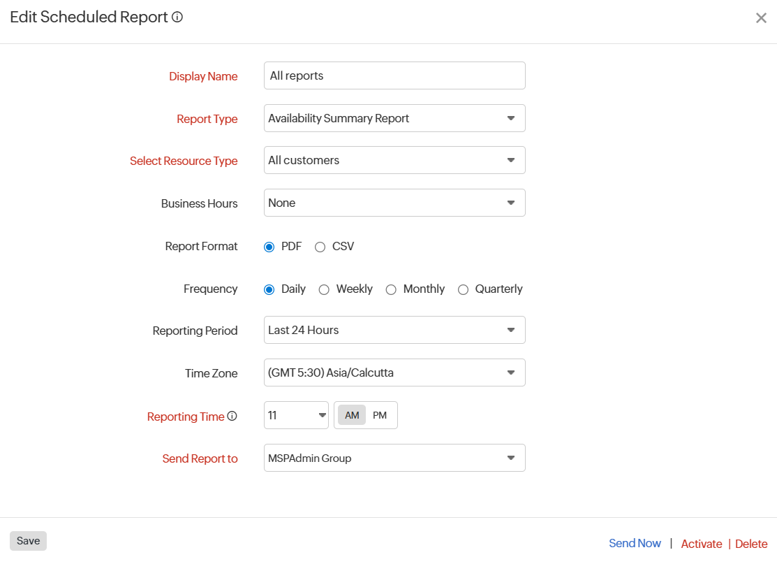 MSP Edit Scheduled Report MSP Edit Scheduled Report