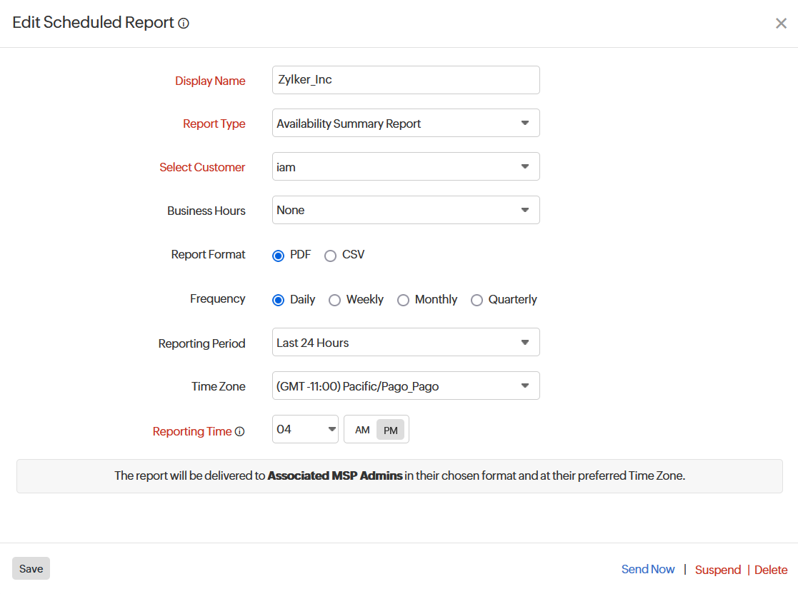 MSP Edit Scheduled Report