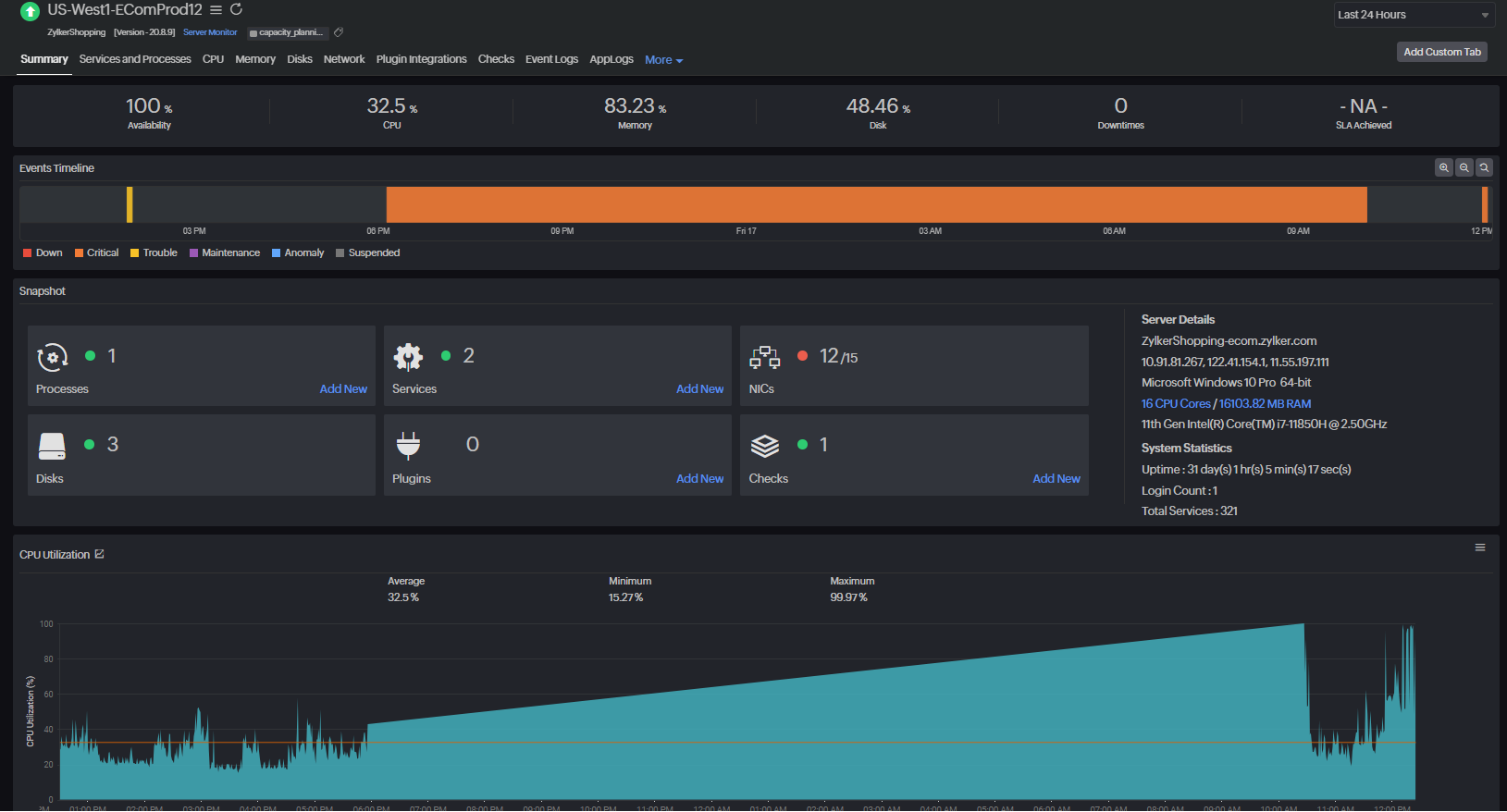 server monitor summary page