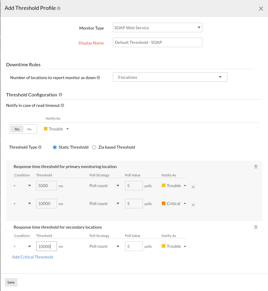 Configure threshold related settings for a soap monitor