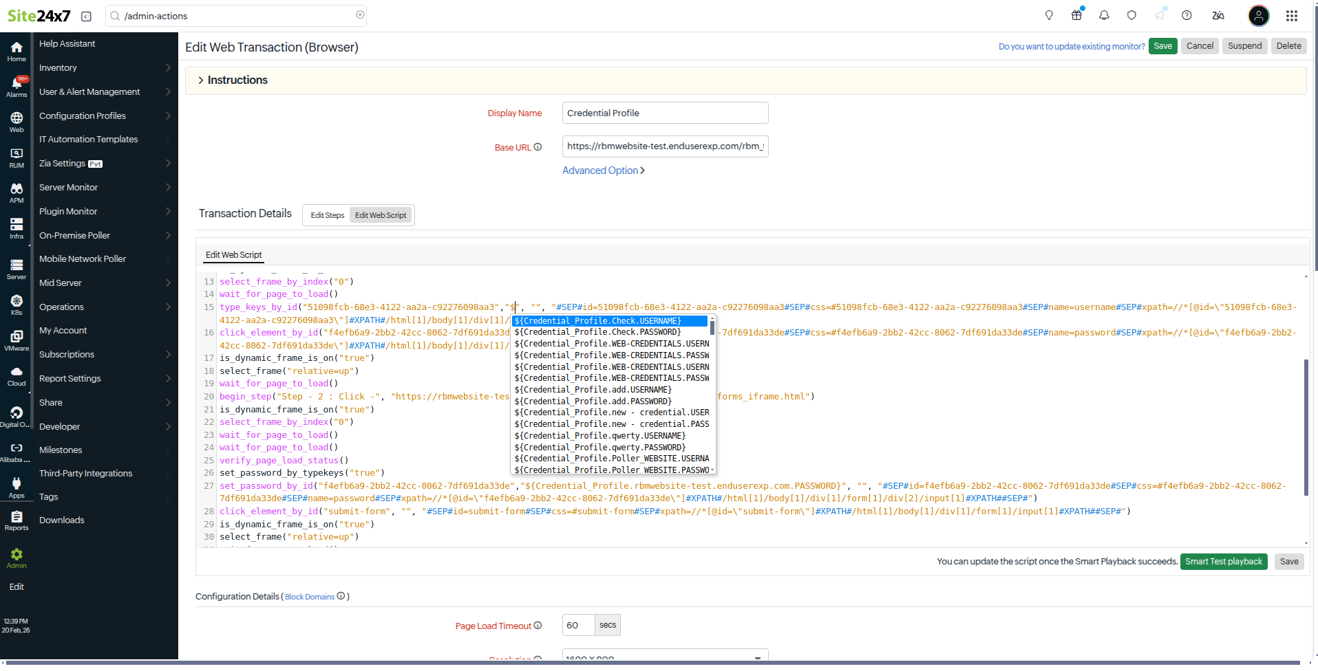 Web script edit credential profile Web script edit credential profile